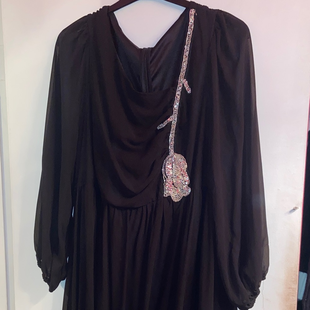 SHEIN Black Long Sleeve Dress with Embellished Accent